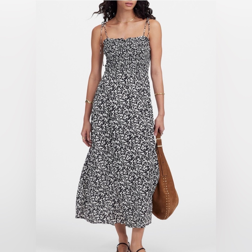 Madewell Black White Floral Smocked Maxi Dress Women's